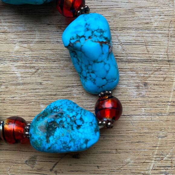 Chunky Turquoise Nugget Stretch Bracelet Bohemian Western Boho Southwestern - Picture 3 of 4